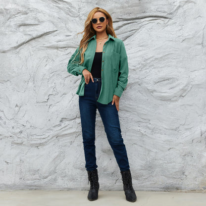 Corduroy Women's American Loose Jacket Coat Solid Color Shirt