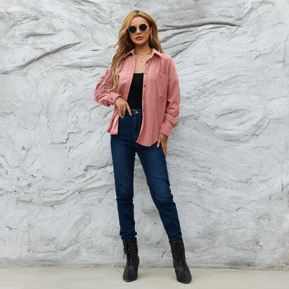 Corduroy Women's American Loose Jacket Coat Solid Color Shirt